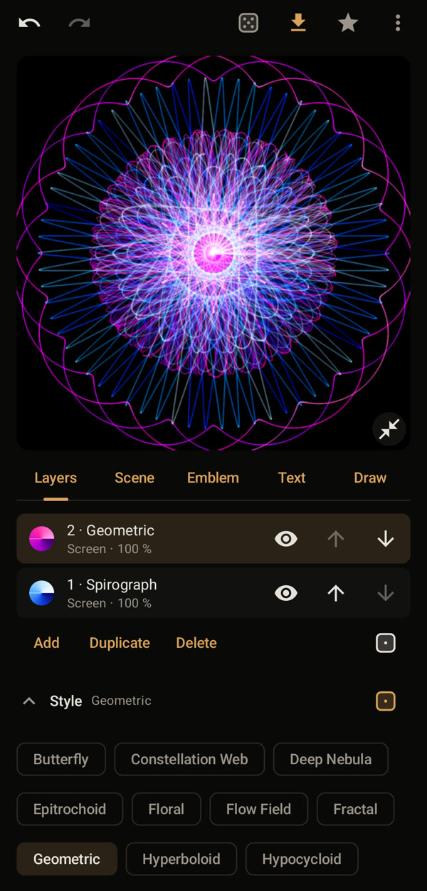 Die Liste der Stile mit Geometric ausgewählt