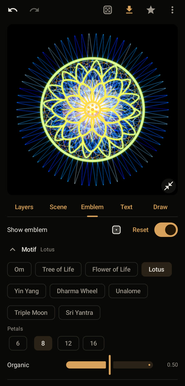 The Emblem tab with the lotus selected