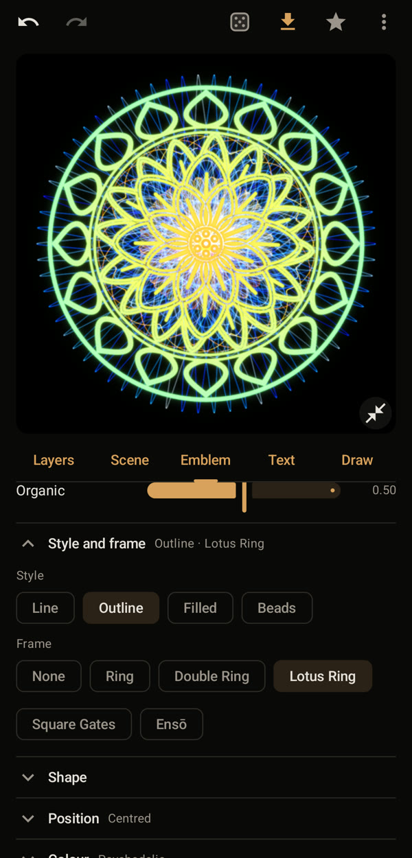 Style and frame with Outline and Lotus Ring selected