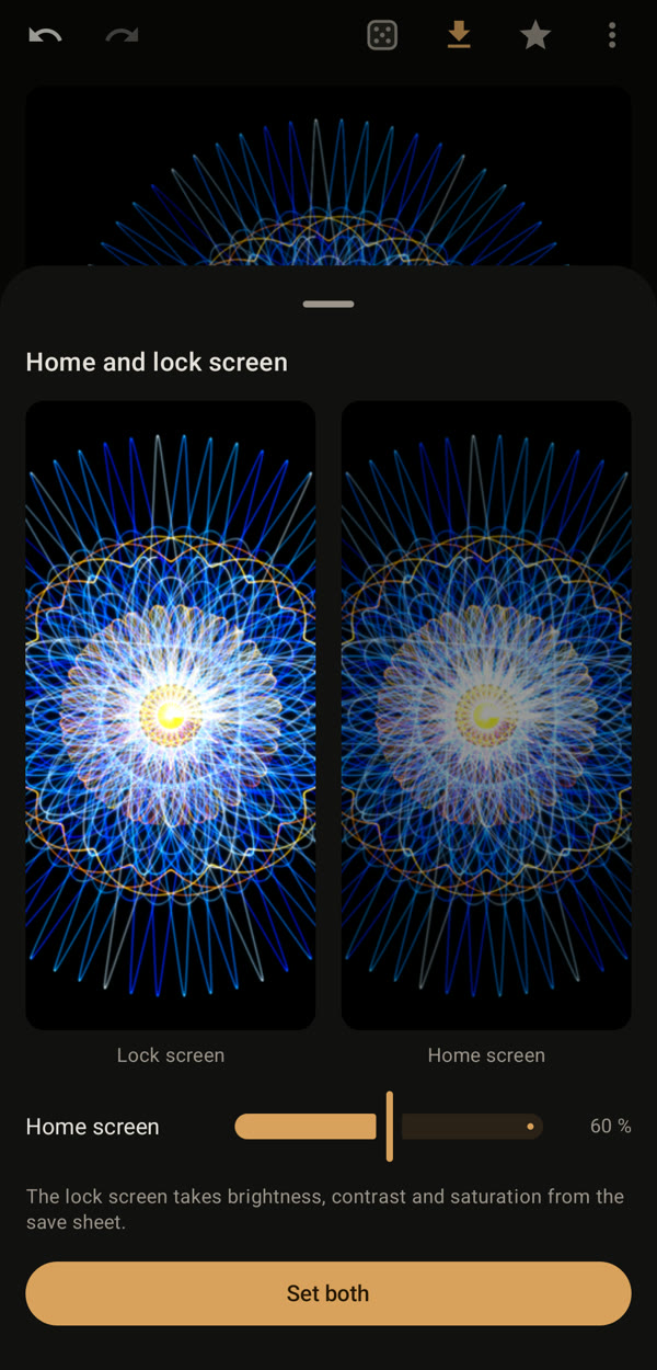 Lock screen and home screen side by side with the brightness slider