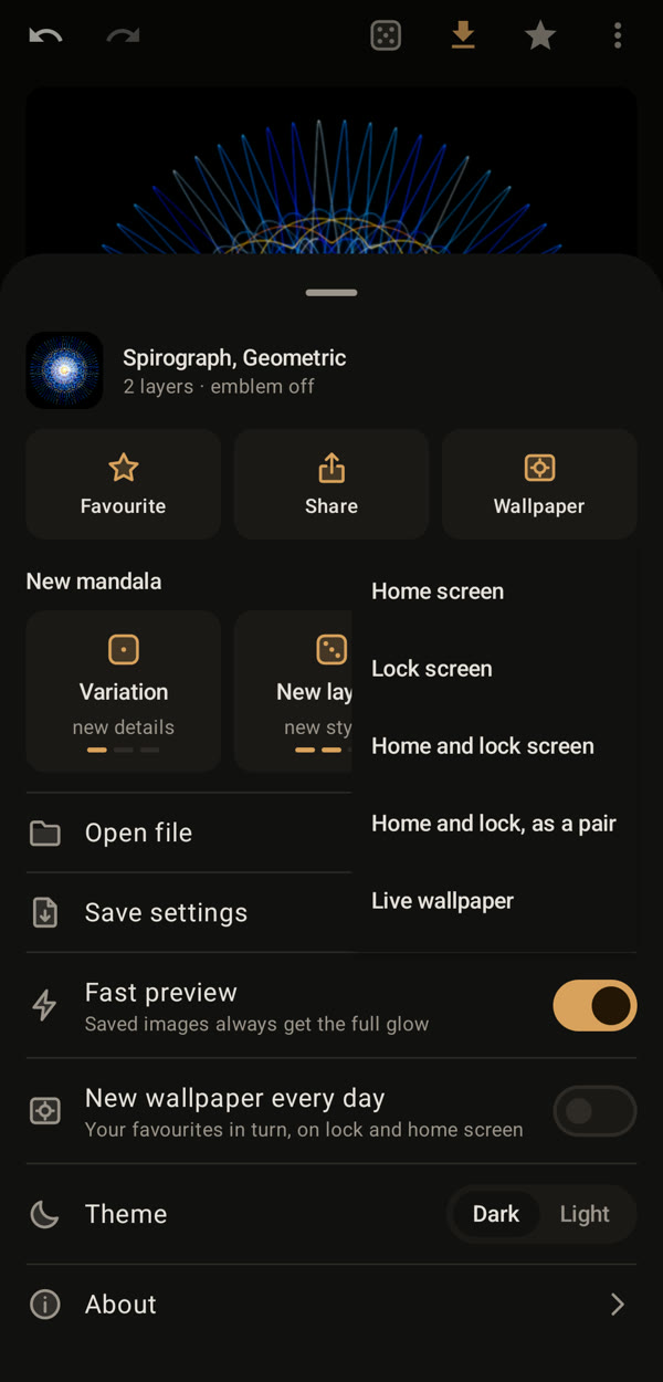 The menu with the wallpaper choices open
