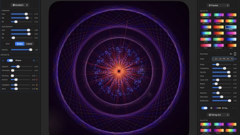 Mandala Generator auf macOS mit einem gerenderten Mandala und den Ebenenkarten