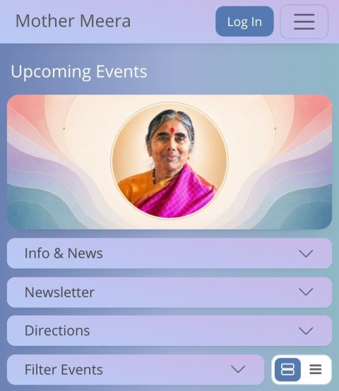Mobile view of the Mother Meera booking system