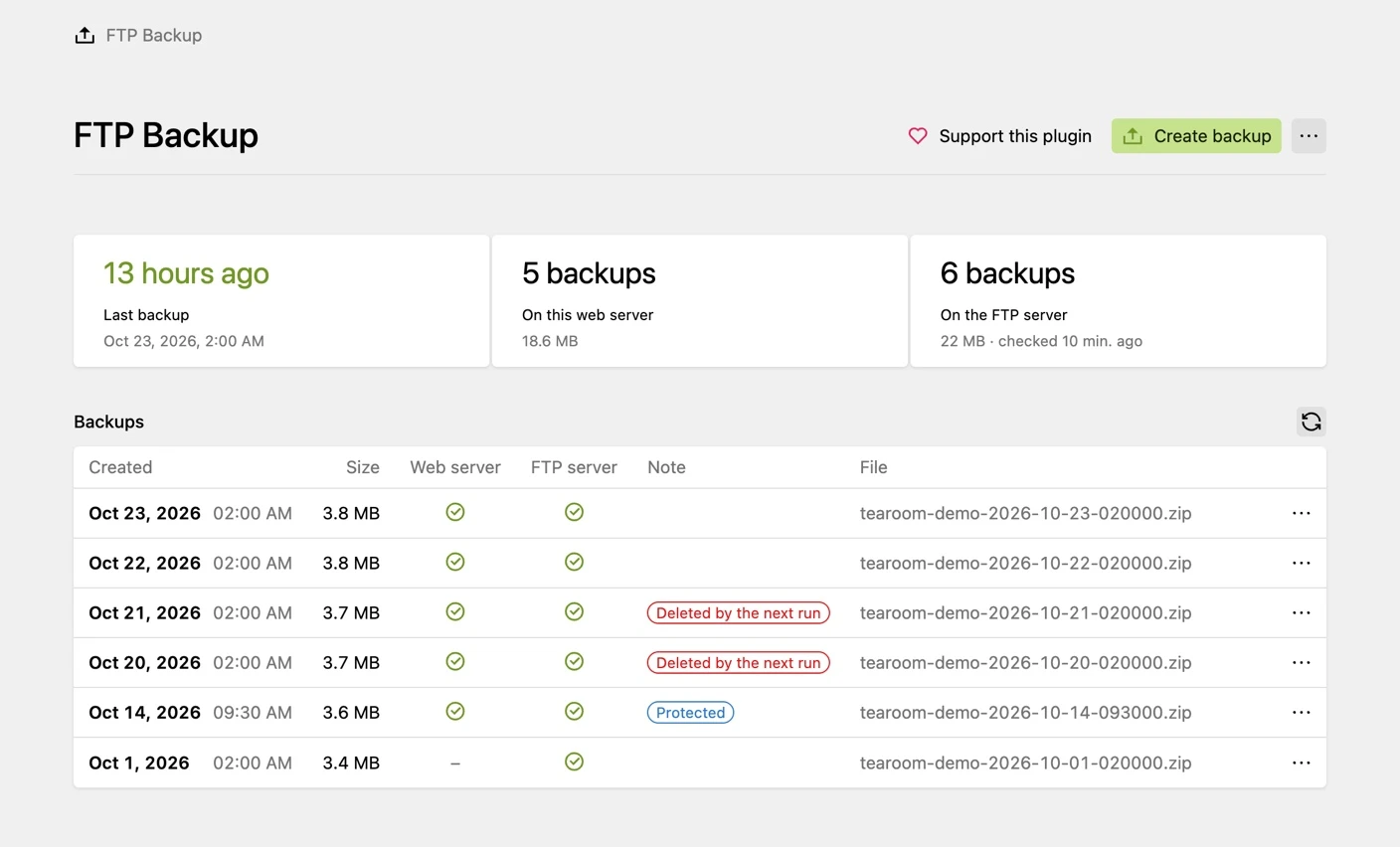 FTP Backup archive overview