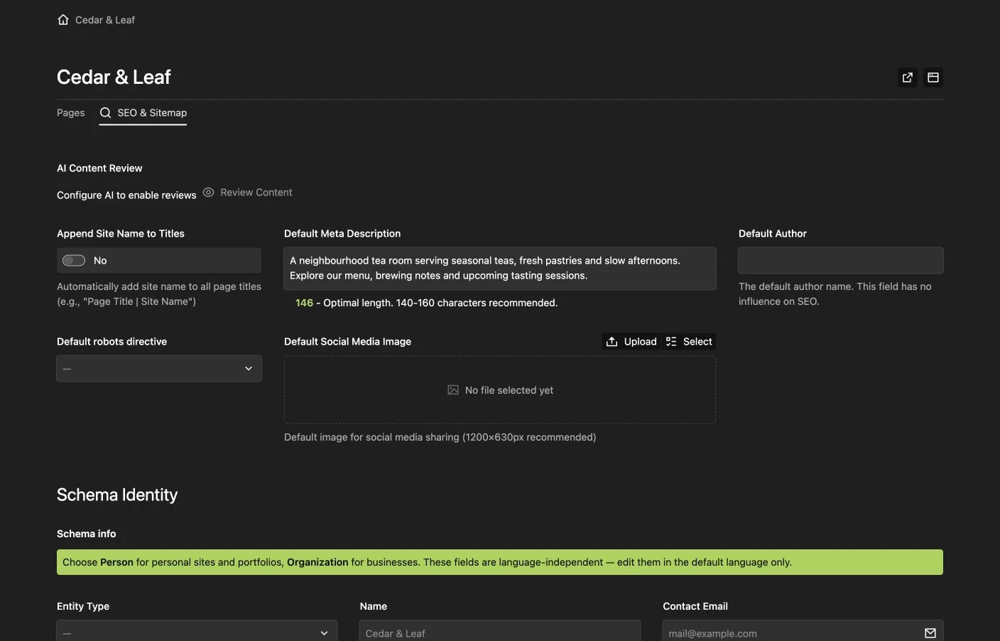 Site SEO settings