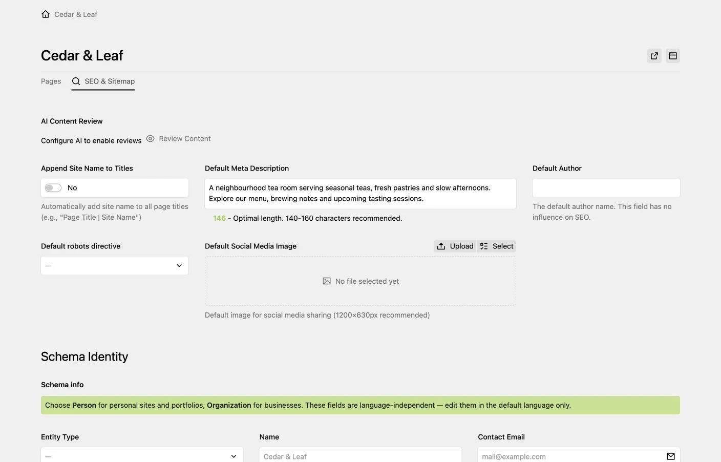 Site SEO settings