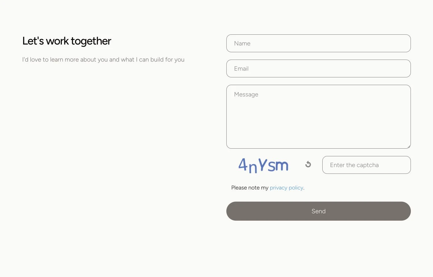 Contact form with sample enquiry